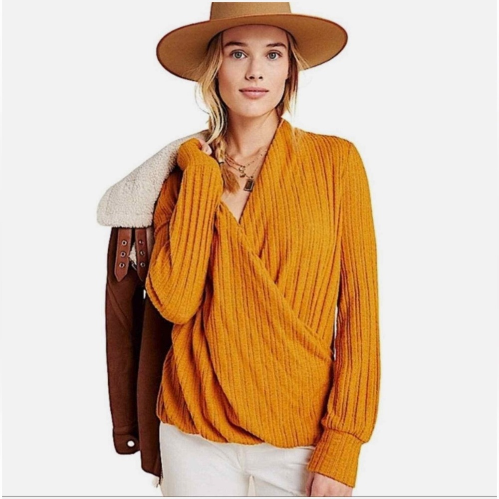 Anthropologie Maeve Rafela Hacci Surplice Top Sweater Size S